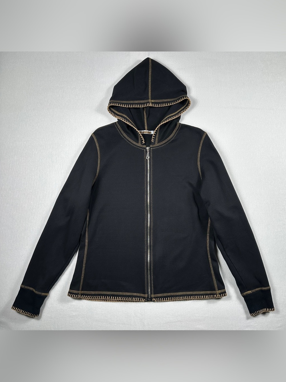 Hush Women’s Black Hooded Zip Sweater with Contrast Stitching